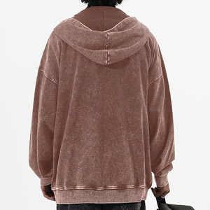 Sudadera con capucha extragrande para hombre, estilo vintage con lavado ácido, cremallera y bolsillo, ropa urbana moderna de primavera, color morado, tela personalizada. - Product Image 4