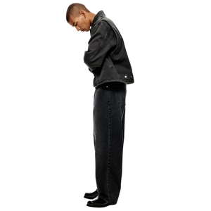 Jean en denim noir droit à jambe large pour homme - Pantalon décontracté respirant en coton et élasthanne à taille mi-haute pour l'été et l'automne - Product Image 4