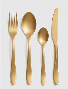 Juego de cubiertos dorados mate, modernos, de acero inoxidable, aptos para lavavajillas, perfectos para vajilla de boda - Product Image 1