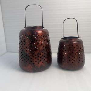 <b>Set</b> Of 2 Copper Antique Finish Lantern With Modern Design Perfect Lighting Accessory For Hotels Resorts And Living Spaces - Product Image 1