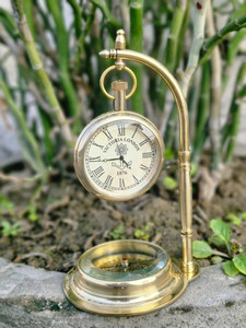 Shiny Polished Brass Mechanical <b>Desk</b> <b>Clock</b> Compass Vintage Antique Nautical Design Hourly Chiming Silent Operation for Home - Product Image 4