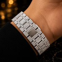 Montre Homme Luxe Classique Hip-Hop en Argent, Cadran Noir Squelette, Boîtier à Vis, Quartz Citizen, Entièrement Sertie de Diamants Moissanite VVS