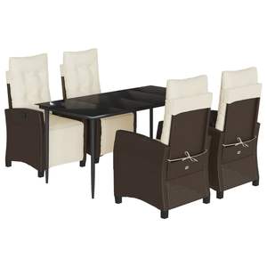 Conjunto de Comedor para Jardín Negro con Mesa y Sillas Marrones con Cojines Crema Blancos para Entretenimiento al Aire Libre - Product Image 2