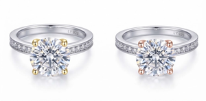 Bague fine en argent 925 avec diamant taille ronde, alliance de fiançailles, ton or/or rose, bijoux de mariage à quatre griffes - Product Image 5