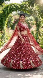 Divyam Creation Lehenga Choli traditionnel brodé en tulle gaufré, extensible, séchage rapide, longueur ras du sol, pour mariage - Product Image 4