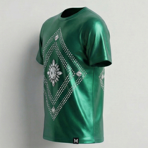 เสื้อยืดผู้ชายแบบโอเวอร์ไซส์ ประดับคริสตัลสีเงินหรูหรา สไตล์สตรีทแวร์ - Product Image 5