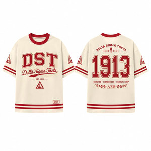 เดลต้า ซิกมา ทีตา 1913 เสื้อยืดผ้าฝ้ายสีแดงแขนสั้นคอกลมลำลองเสื้อเจอร์ซีย์ผู้ชายทรงพอดีตัวพร้อมดีไซน์ลายตัวอักษร - Product Image 4