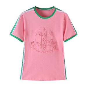   เสื้อเชิ้ตพิมพ์ลายนูนระดับพรีเมียม สีชมพู คอกลม แขนสั้น แฟชั่นลำลองสำหรับผู้หญิง สไตล์กรีก - Product Image 2