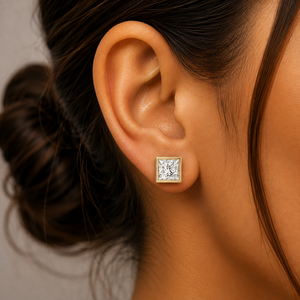 Princess Cut Lab Grown Diamond <b>Earrings</b> 14K 18K Solid <b>Gold</b> Push <b>Back</b> Stud DEF VVS Classic Bezel Set Bridal Stud ODM Wholesale - Product Image 2