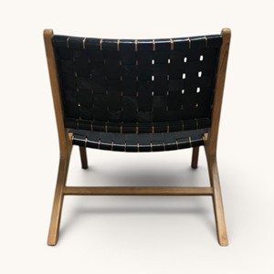 Silla de Madera de Teca Sólida Hecha a Mano de Alta Gama con Respaldo de Cuero Tejido para Vestíbulo de Hotel y Salón de Casa o Villa - Product Image 4