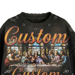 T-shirt court délavé et vieilli personnalisé Glory, 100 % coton jersey, impression DTG, bords coupés, motif graphique, unisexe. - Product Image 3