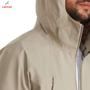 <b>Men's</b> Hooded Canvas <b>Rain</b> <b>Jacket</b> Eco-Friendly Winter Design with Front Logo Long Sleeves - Product Image 4