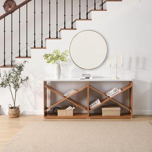 70.87-Inch X-Shape Detachable Farmhouse <b>Console</b> <b>Table</b> for Entryway Living Room Foyer Hallway ExtraLong <b>Storage</b> <b>Console</b> <b>Table</b> - Product Image 4