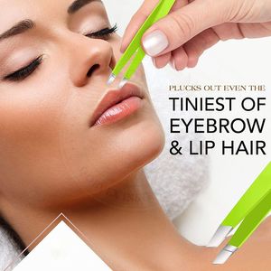 แหนบสแตนเลสสีเขียวปลายเฉียง ขนาด 4 นิ้ว สำหรับถอนขนหน้าผากและขนคิ้ว - Product Image 6