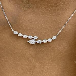 Collier pendentif double rangée de diamants taille poire en or blanc 14 carats, délicat et minimaliste, pour mariée, mariage, cadeau d'anniversaire pour femme - Product Image 1