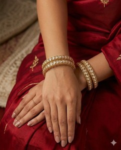 White Alloy Moon Design Kundan Stone Gold Plated <b>Bangle</b> <b>Set</b> Traditional Choodi Luxury Bridal Wedding Accessories Classic Indian - Product Image 2
