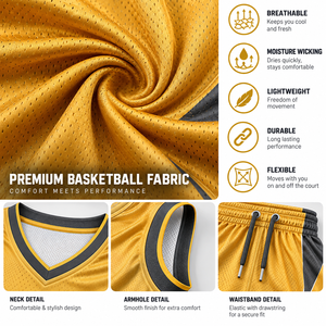 Ensemble Maillot et Short de Basketball Doré pour Hommes – Tenue de Sport Personnalisée avec Logo et Numéros – Vente en Gros Direct Usine - Product Image 5