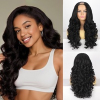 Perruque mi-tête synthétique noire bouclée longue de 24 pouces, résistante à la chaleur, avec bandeau réglable et clip, modèle Latisha pour femme