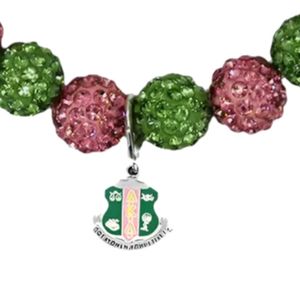 Bracelet Élastique Breloque Bouclier Vert Rose, Bijou Tendance, Accessoire Cadeau, Bracelet Perles Élégant, Bijou Statement pour Femme - Product Image 4