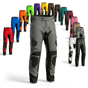 Pantalon de moto pour homme rouge et noir, taille haute, fermeture éclair, respirant, en spandex et nylon, coupe droite avec protection des genoux - Product Image 6