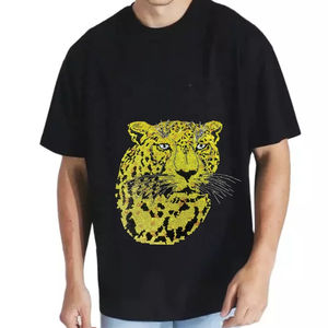 Camiseta de Algodón 100% con Cuello Redondo y Logotipo Personalizado, Talla Grande, con Detalles de Diamantes de Imitación, Ropa Masculina de Alta Calidad, Venta al Por Mayor - Product Image 2