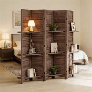 Paravent pliant en bois de noyer et séparateur d'espace pour chambres à coucher - Product Image 1