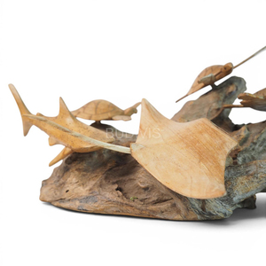 Escultura de Animales Marinos de Madera Hecha a Mano, Diseño Costero Tallado, Decoración de Lujo Art Deco con Tortuga Marina y Manta Ray para Sala de Estar - Product Image 4
