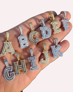 Luxury 925 Silver Moissanite Letter Pendant Micro Pave Round Cut Hiphop Unisex Everyday Wear <b>Charm</b> - Product Image 1