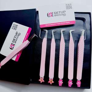 Pince à épiler pour cils Lilly/Teadybear, anti-statique, anti-magnétique, à pointe lisse de 10 mm, en acier inoxydable avec revêtement en poudre rose - Product Image 6