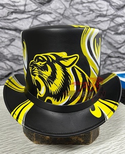 Chapeau de cowboy en cuir noir et jaune à imprimé tigre, style western, fait main, à large bord, pour hommes et femmes, vente en gros, OEM, marque privée - Product Image 3