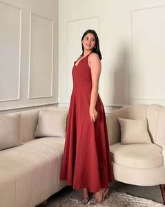 ชุดเดรสลำลองลายดอกไม้ผ้าฝ้ายลินินสำหรับฤดูร้อน ทรงหลวม ใส่สบาย เหมาะสำหรับไปเที่ยวชายหาด ชุดเดรสยาวสำหรับผู้หญิง - Product Image 5