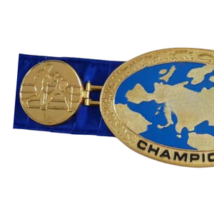 Ceinture de champion de lutte en or, sangle bleue personnalisée, ceinture de sport professionnelle avec icônes de lutte - Product Image 3