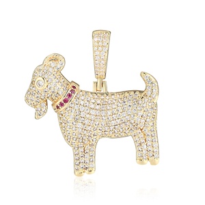 ZAWO Colgante de Moissanita VVS1 con Forma de Perro Adorable, Chapado en Oro, Micro Pavé, Corte Brillante Redondo, Amuleto de Animal, Unisex, Uso Diario - Product Image 1