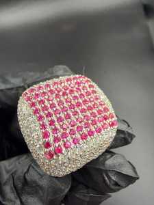 Bague carrée unisexe en argent 925 original avec moissanite rose et blanche taille ronde, bijou audacieux et tendance style hip-hop, cadeau idéal - Product Image 6