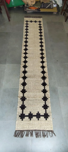 Beige Black Handwoven Wool Jute <b>Runner</b> <b>Rug</b> Geometric Boho Farmhouse <b>Hallway</b> Natural Rustic Long Entryway Floor Carpet - Product Image 6