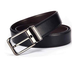 Cinturón de cuero genuino de doble cara para hombre, clásico, de negocios y a la moda, con longitud ajustable, en negro y marrón. - Product Image 1