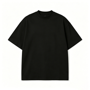 เสื้อยืดคอกลมแขนสั้นสีดำทรงโอเวอร์ไซส์สำหรับผู้ชาย ผ้าฝ้ายเนื้อเจอร์ซีย์ สวมใส่สบาย สไตล์ลำลอง สตรีทแวร์ ทรงปกติ - Product Image 1