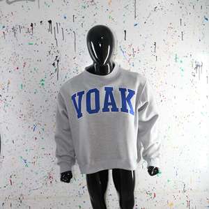 VOAK ASH GREY <b>Mock</b> <b>Neck</b> Sweatshirt 100% BLUE Applique Embroidery wide <b>neck</b> Sweatshirt Finer Threads - Product Image 2