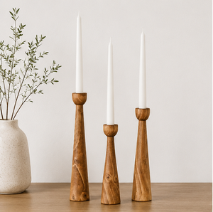 Handcrafted Mango Wood Taper Candle Holder Set Modern Scandinavian Minimalist Candlestick Stands For Home Decor And Weddings - Product Image 6