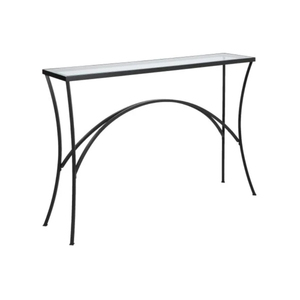 Console élégante en métal noir de qualité supérieure avec plateau en verre trempé biseauté transparent pour l'entrée et la décoration du couloir - Product Image 1