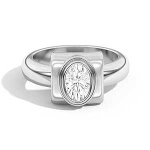 Two Tone Oval Cut Lab Grown Diamond Wrap <b>Rings</b> Double Bezel <b>Domed</b> Shank Thick Statement Cocktail Bands Women 14K Gold Wholesale - Product Image 5