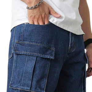 Pantalones Vaqueros Cargo Azules para Hombre, Corte Relajado, Multibolsillos, Pierna Recta, Jeans Utilitarios, Ropa Casual de Calle, Pantalones para Uso Diario, Moda - Product Image 4