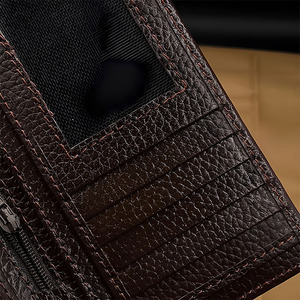 Dark Coffee <b>Brown</b> Textured Leather Long <b>Wallet</b> For Men ID Window Multiple Slots Zipper Pocket Checkbook Travel Case Card Purse - Product Image 4