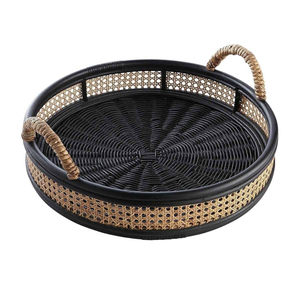 Hand-Woven Natural Rattan Rectangular Serving <b>Tray</b> with Handles Eco-Friendly Decor Ottoman <b>Tray</b> for Coffee <b>Table</b> <b>Tray</b> - Product Image 4