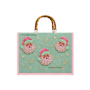 Sac fourre-tout de Noël Grinch tendance, fait main, perlé, avec poignées en bambou, sac de courses ouvert pour les fêtes de Noël - Product Image 3