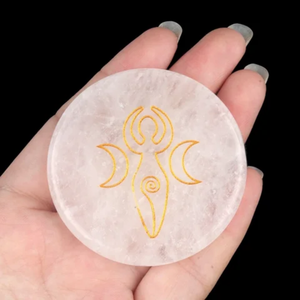 Plaque de Rechargement Ronde en Sélénite Blanche Naturelle en Gros avec Pentagramme Doré Gravé, Disque de Purification en Cristal Reiki - Product Image 2
