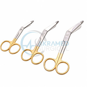 Juego de 3 Tijeras para Vendajes Lister con Mango Dorado, Dentadas, Certificadas por la CE, Instrumentos Quirúrgicos Ortopédicos - Product Image 1