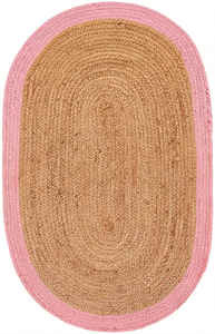 Decorative Handwoven Natural Jute Oval Rug With <b>Pink</b> Border Reversible <b>Braided</b> Carpet For Farmhouse Living Room Bedroom Nursery - Product Image 2