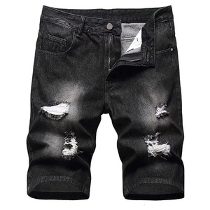 Pantalones Cortos de Mezclilla Azules para Hombre, Transpirables, Impermeables, de Cintura Media, con Lavado Desgastado, Método de Tejido de Punto, Estilo Casual para Verano - Product Image 4