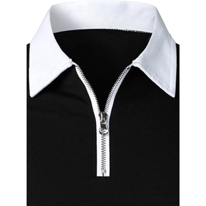 เสื้อโปโลแขนยาวแฟชั่นบุรุษสีบล็อกพร้อมซิปเสื้อยืดทำงานลำลอง - Product Image 4